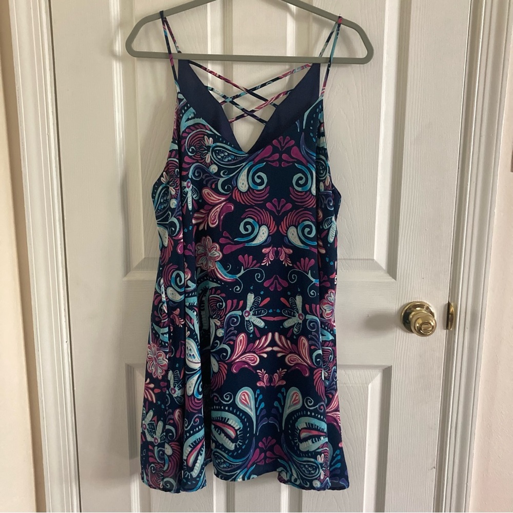 Aura Size Large Strappy Slip Dress Mini Short VNeck Tunic Paisley Women’s